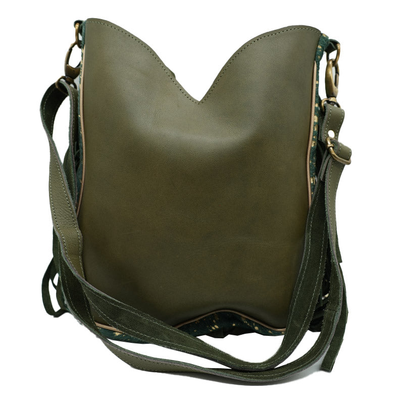 Boho Ledertasche mit Eulen-Applikation und Fransen