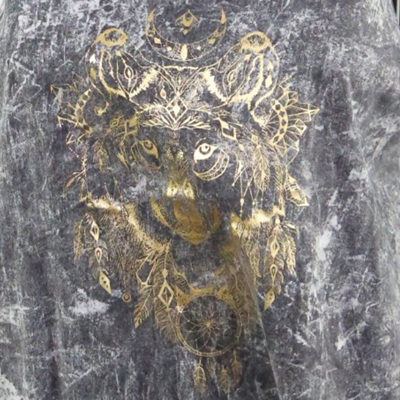 Fransen-Top mit Gold-Wolf – Schwarz