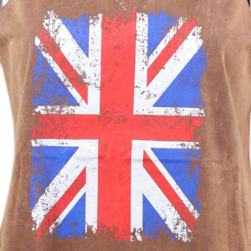 Boho Damen-Top – Braun mit Union Jack & Fransen