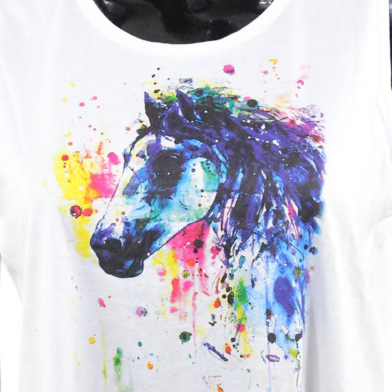 Boho Crop Top mit buntem Pferde-Print & Fransen – Festival Sommer Shirt