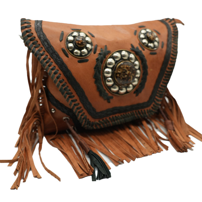 Leder Schultertasche mit Fransen und Ornament