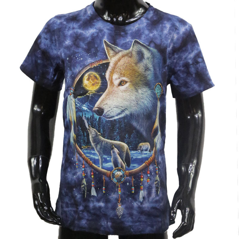 Wolfs T-Shirt für Kids - Indianisches Naturmotiv in blau