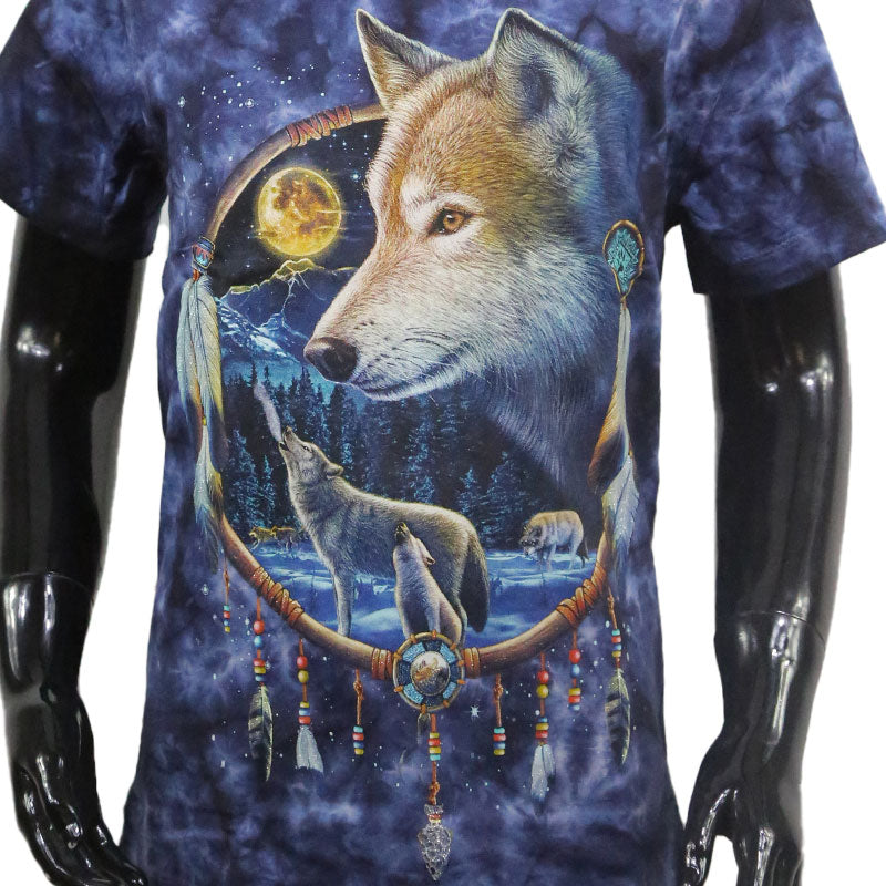 Wolfs T-Shirt für Kids - Indianisches Naturmotiv in blau