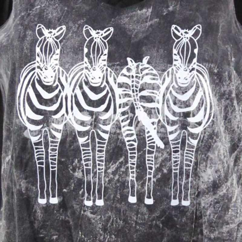 Zebra Top Schwarzgrau | Fransen-Shirt Damen Boho Look