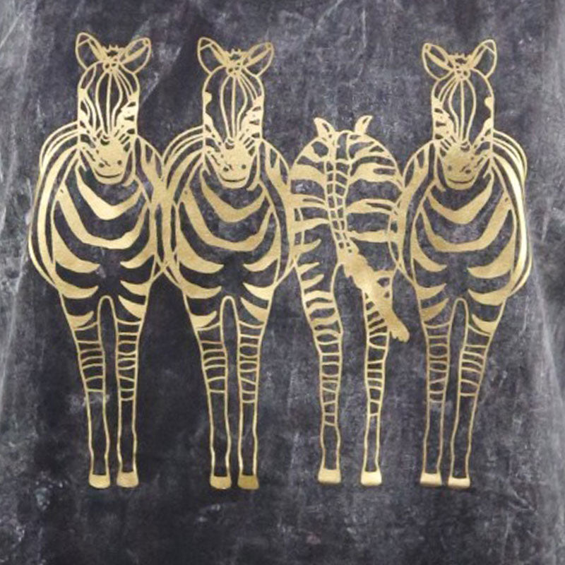 Damen Top 4 Zebras gold auf schwarz/grau batik