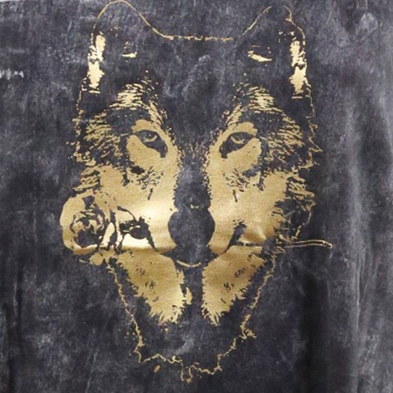 Boho Damen-Top – Schwarzgrau mit Wolf