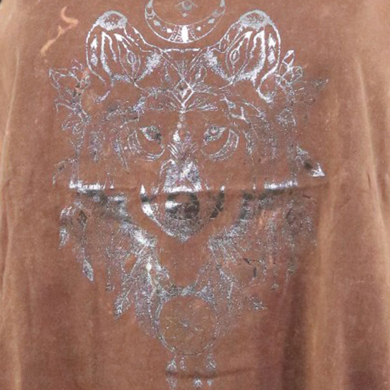 Fransen-Top mit Silber-Wolf – Braun