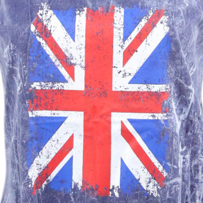 Boho Damen-Top – Violettblau mit Union Jack & Fransen