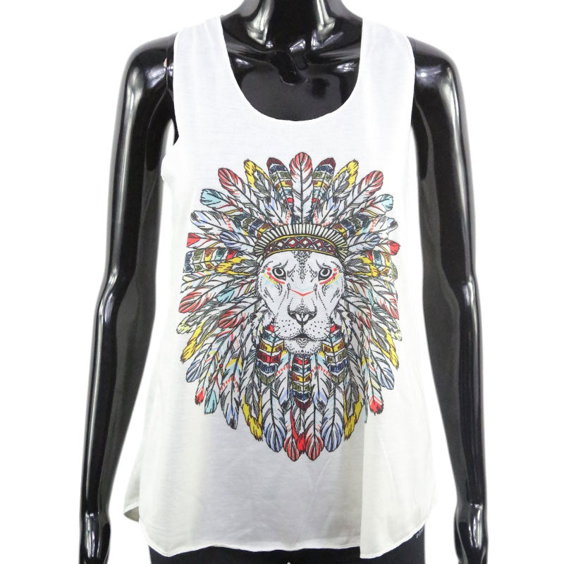 Damen Tanktop mit Löwen-Print im Indianer-Federkopf – Tribal Style