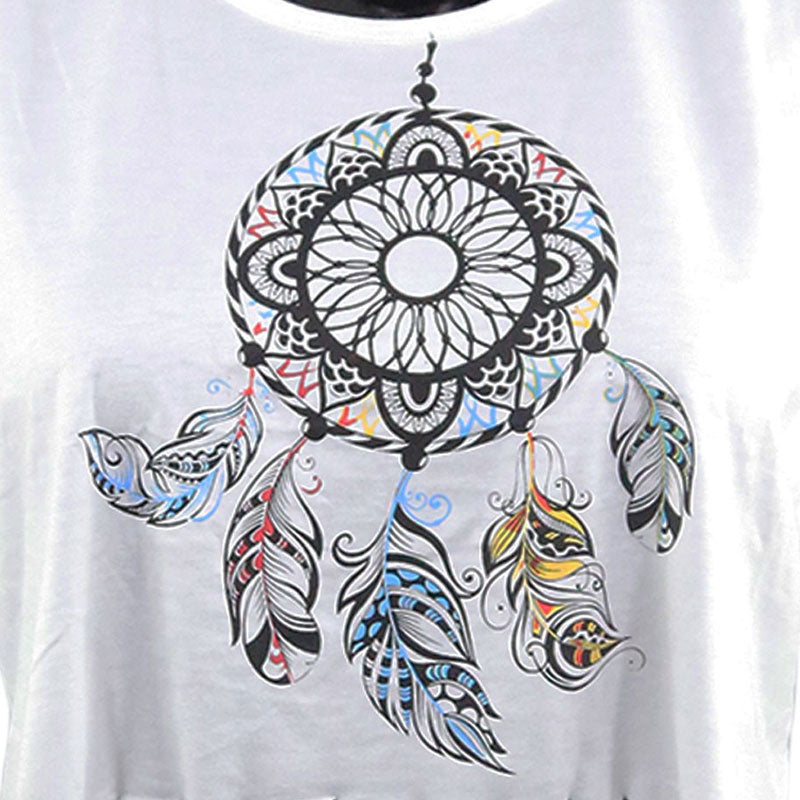 Damen Crop Top mit Traumfänger-Print und Fransen – Sommer Tanktop Weiß