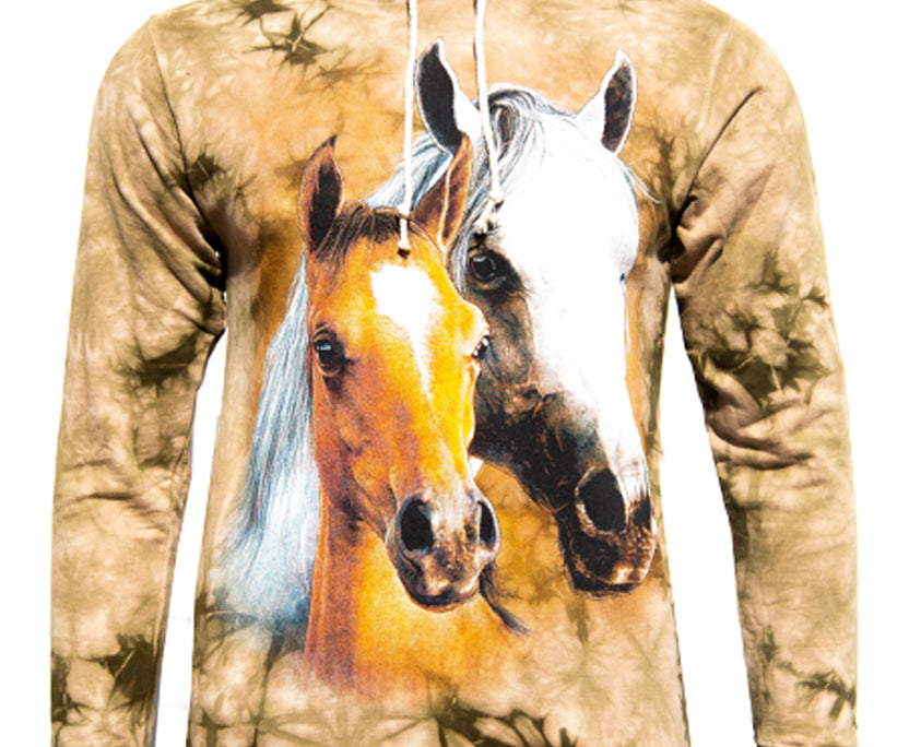 Hoodie „Pferdefreunde“ – Brauner Kapuzenpullover mit Pferdemotiv